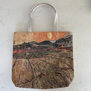 Textured Landscape Print Lined Zip Closure Shopping Utility Tote Bag Multi Color